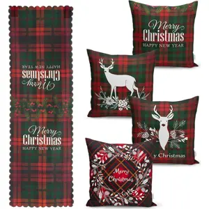 Sada 4 vánočních povlaků na polštář a běhounu na stůl Minimalist Cushion Covers Tartan Christmas