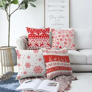 Produkt Sada 4 vánočních žinylkových povlaků na polštář Minimalist Cushion Covers Red Snowflakes, 55 x 55 cm