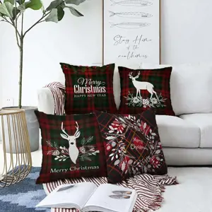 Produkt Sada 4 vánočních žinylkových povlaků na polštář Minimalist Cushion Covers Tartan Merry Christmas, 55 x 55 cm