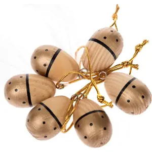 Produkt Sada 6 dřevěných závěsných dekorací ve zlaté barvě Dakls Easter Eggs