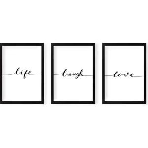 Sada plakátů v rámu 3 ks 24x29 cm Life Laugh Love – Vavien Artwork