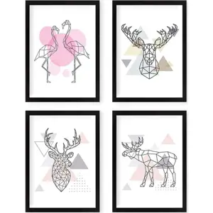 Sada plakátů v rámu 4 ks 24x29 cm Geometric Animals – Wallity