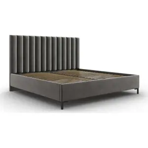 Šedá čalouněná dvoulůžková postel s úložným prostorem s roštem 140x200 cm Casey – Mazzini Beds