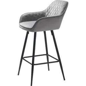 Šedá sametová barová židle (výška sedáku 67 cm) Milton – Unique Furniture