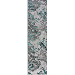 Produkt Šedo-tyrkysový běhoun 80x300 cm Marbled – Flair Rugs