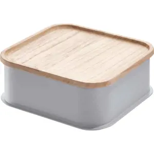 Produkt Šedý úložný box s víkem ze dřeva paulownia iDesign Eco, 21,3 x 21,3 cm