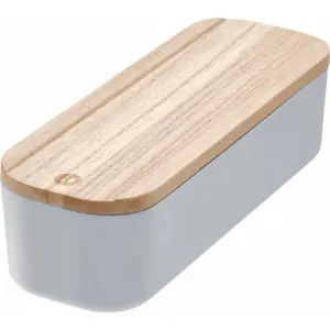 Šedý úložný box s víkem ze dřeva paulownia iDesign Eco, 9 x 27,5 cm