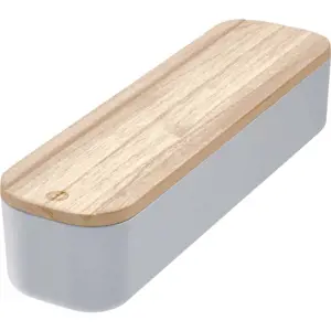 Šedý úložný box s víkem ze dřeva paulownia iDesign Eco, 9 x 36,5 cm