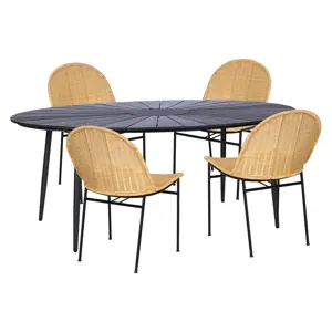 Produkt Set 4 ratanových jídelních židlí Sofia a černého stolu Marienlist – Bonami Essentials