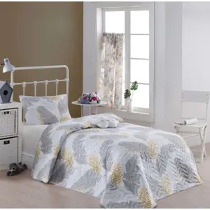 Set přehozu přes postel a povlaku na polštář s příměsí bavlny Eponj Home Altin Yaprak Grey, 160 x 220 cm