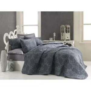 Set přehozu přes postel a povlaku na polštář s příměsí bavlny Eponj Home Jamie Anthracite, 160 x 220 cm