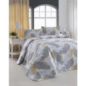 Set prošívaného přehozu a 2 povlaků na polštáře Eponj Home Altin Yaprak Grey, 200 x 220 cm