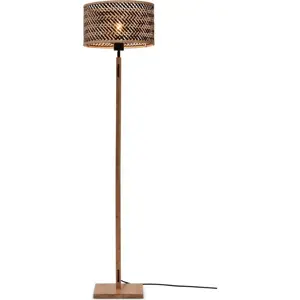 Stojací lampa s bambusovým stínidlem v černo-přírodní barvě (výška 128 cm) Java – Good&Mojo