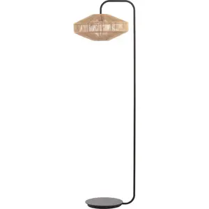 Stojací lampa s textilním stínidlem v matně černo-přírodní barvě (výška 164 cm) Lyra – Light & Living