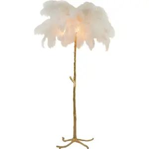 Produkt Stojací lampa se stínidlem z peří v bílo-zlaté barvě (výška 180 cm) Feather – Light & Living