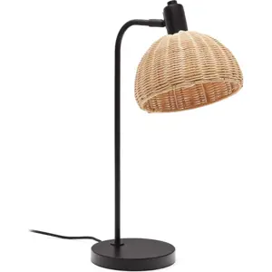 Stolní lampa s ratanovým stínidlem v černo-přírodní barvě (výška 56 cm) Damila – Kave Home