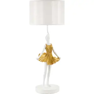 Stolní lampa s textilním stínidlem v bílo-zlaté barvě (výška 90,5 cm) Dancer – Mauro Ferretti