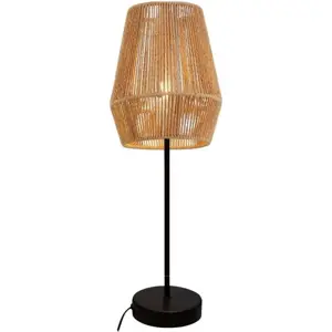 Stolní lampa v černo-přírodní barvě se stínidlem z třtinového výpletu (výška 55 cm) Eranko – GTV