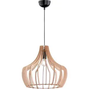 Produkt Světle hnědé závěsné svítidlo ze dřeva a kovu Trio Wood, výška 150 cm