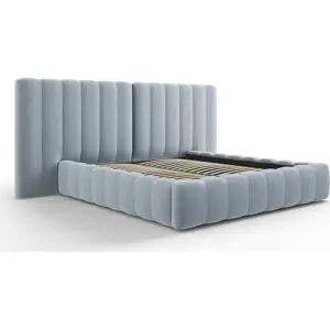 Produkt Světle modrá čalouněná dvoulůžková postel s úložným prostorem a roštem 160x200 cm Gina – Milo Casa