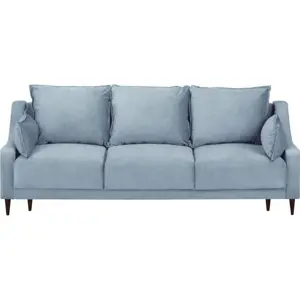 Produkt Světle modrá sametová rozkládací pohovka s úložným prostorem Mazzini Sofas Freesia, 215 cm