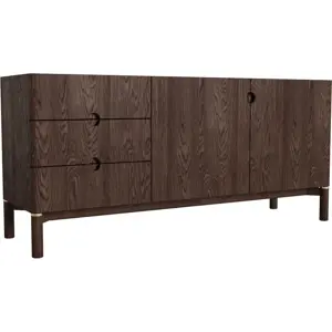 Tmavě hnědá nízká komoda v dekoru dubu 160x73 cm Arun – Unique Furniture