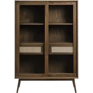 Tmavě hnědá vitrína v dekoru dubu s posuvnými dveřmi 110x160 cm Barrali – Unique Furniture