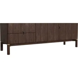 Tmavě hnědý TV stolek v dekoru dubu 160x55 cm Arun – Unique Furniture