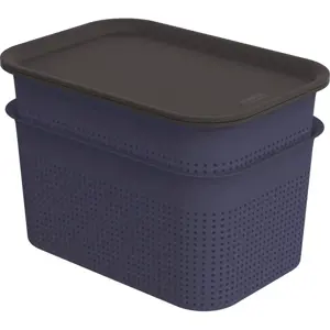 Tmavě modré plastové úložné boxy s víkem v sadě 2 ks 18,5x26,5x18 cm Brisen – Rotho