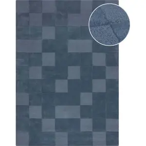 Tmavě modrý ručně tkaný vlněný koberec 120x170 cm Checkerboard – Flair Rugs