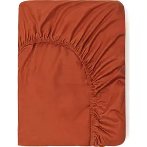 Tmavě oranžové bavlněné elastické prostěradlo Good Morning, 140 x 200 cm