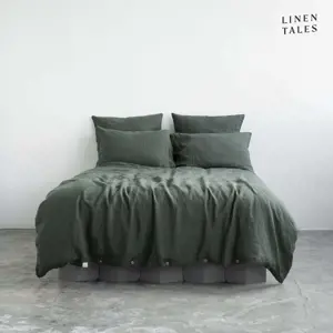 Produkt Tmavě zelené lněné prodloužené povlečení na dvoulůžko 200x220 cm – Linen Tales