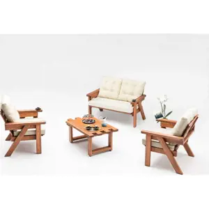 Produkt Zahradní lounge set z borovicového dřeva v krémovo-přírodní barvě pro 5 Abant – Floriane Garden