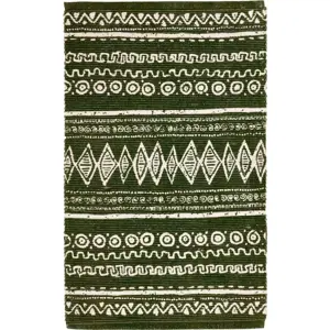 Zeleno-bílý bavlněný koberec Webtappeti Ethnic, 55 x 180 cm