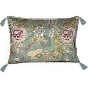 Produkt Zelený polštář Velvet Atelier Japanese Flowers, 50 x 35 cm
