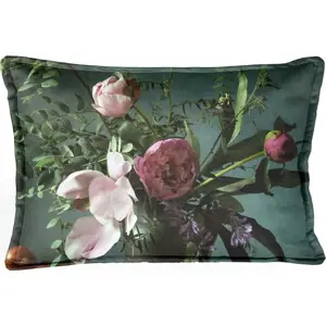 Produkt Zelený sametový polštář s květinovým vzorem Velvet Atelier Bodegon, 50 x 35 cm