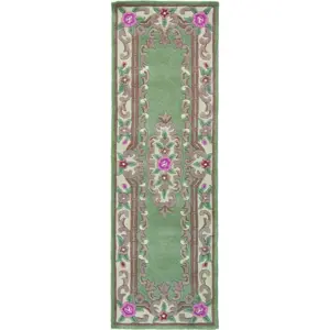 Zelený vlněný běhoun Flair Rugs Aubusson, 67 x 210 cm