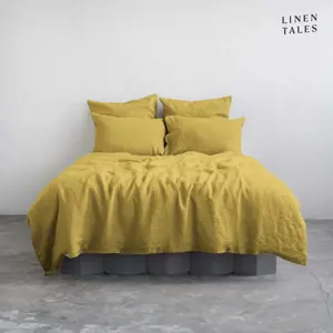 Žluté lněné povlečení na dvoulůžko 200x200 cm – Linen Tales